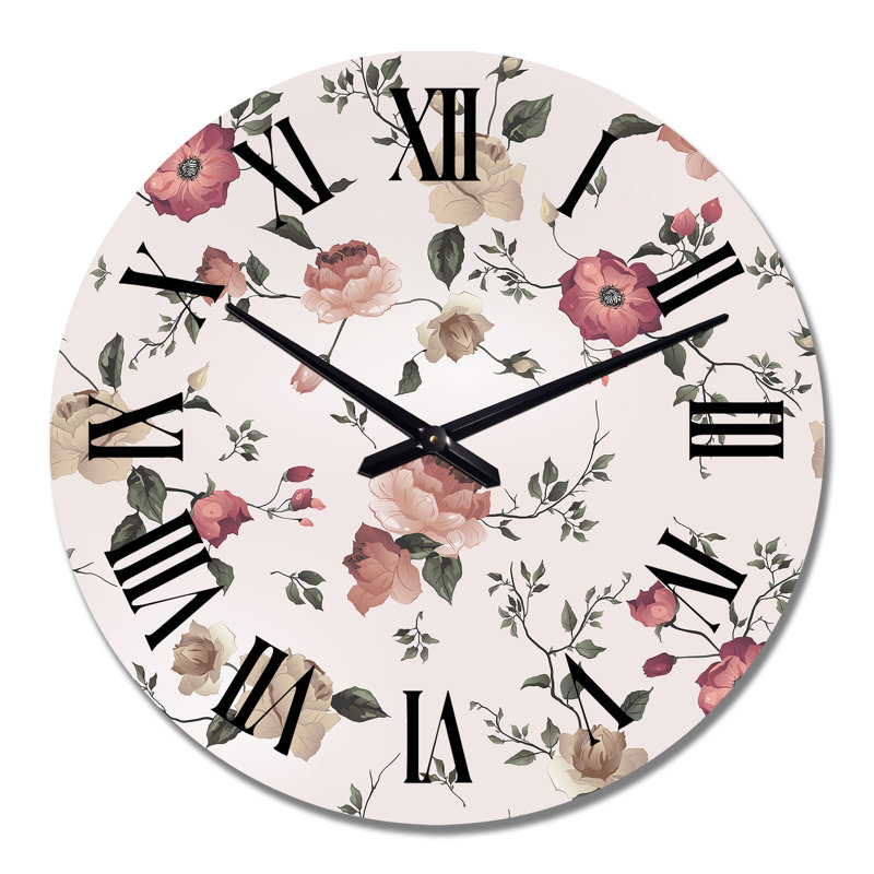 Horloge murale Vintage Roses On Old Pink, Grand