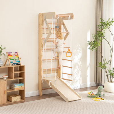 JAXILYN 6-in-1 24"x23"x78" Wooden Climbing Toy 