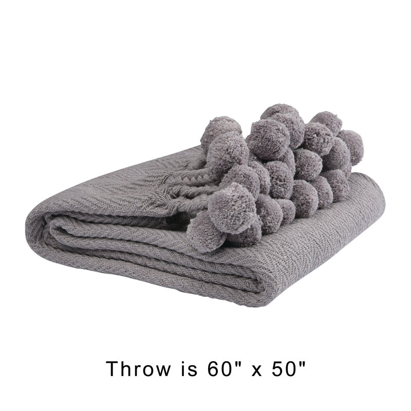  Jeté 100% coton Pom Pom, Graphite