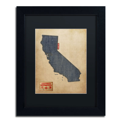Setrag 'California Map Denim Jeans Style' by Michael Tompsett Framed Graphic Art