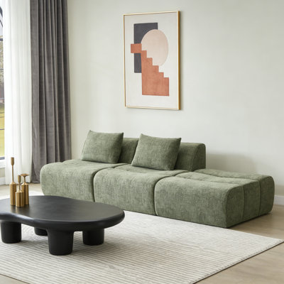 Canapé compressé surdimensionné à 3 places avec tissu chenille moelleux: sans assemblage, conception peu encombrante, idéal pour les salons confortables, les appartements urbains compacts et les petits espaces familiaux, avec rembourrage ultra-doux et options de couleurs vertes / grises polyvalentes