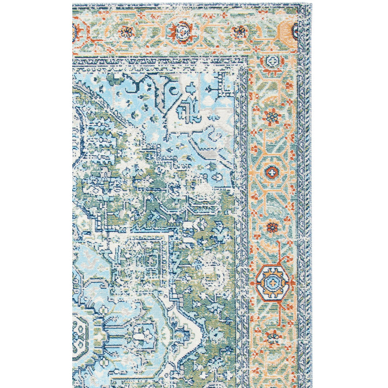 Tapis oriental vert / bleu Emelly, Rectangle de 10 pi x 14 pi