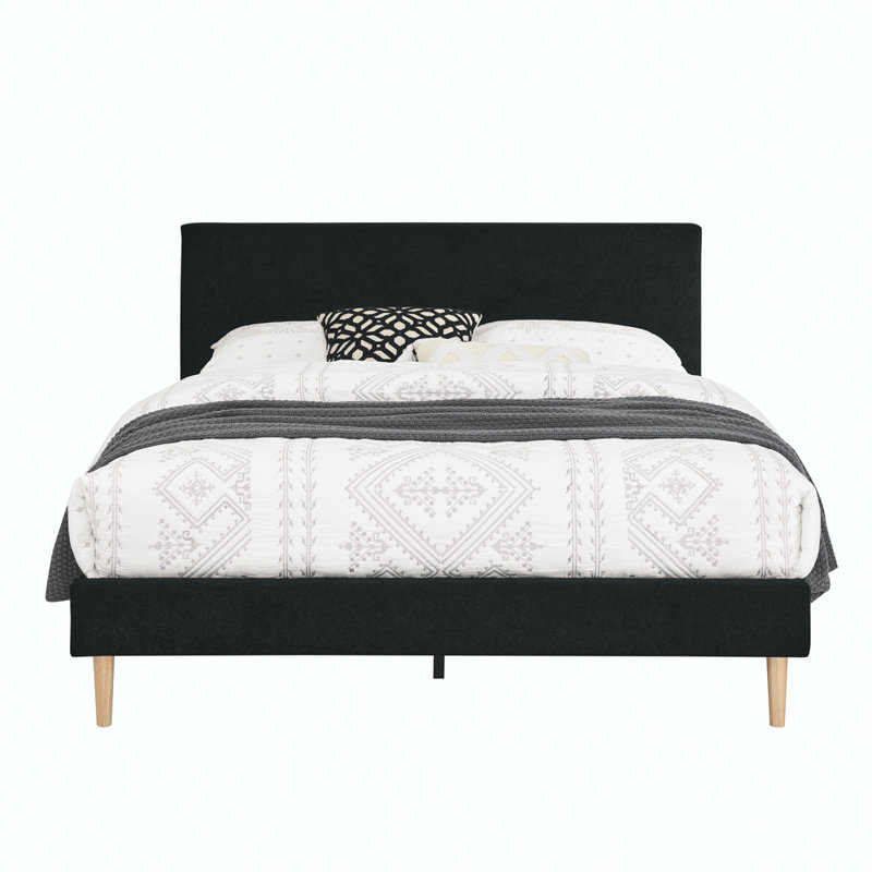 Upholstered Platform Bed, Black, Queen