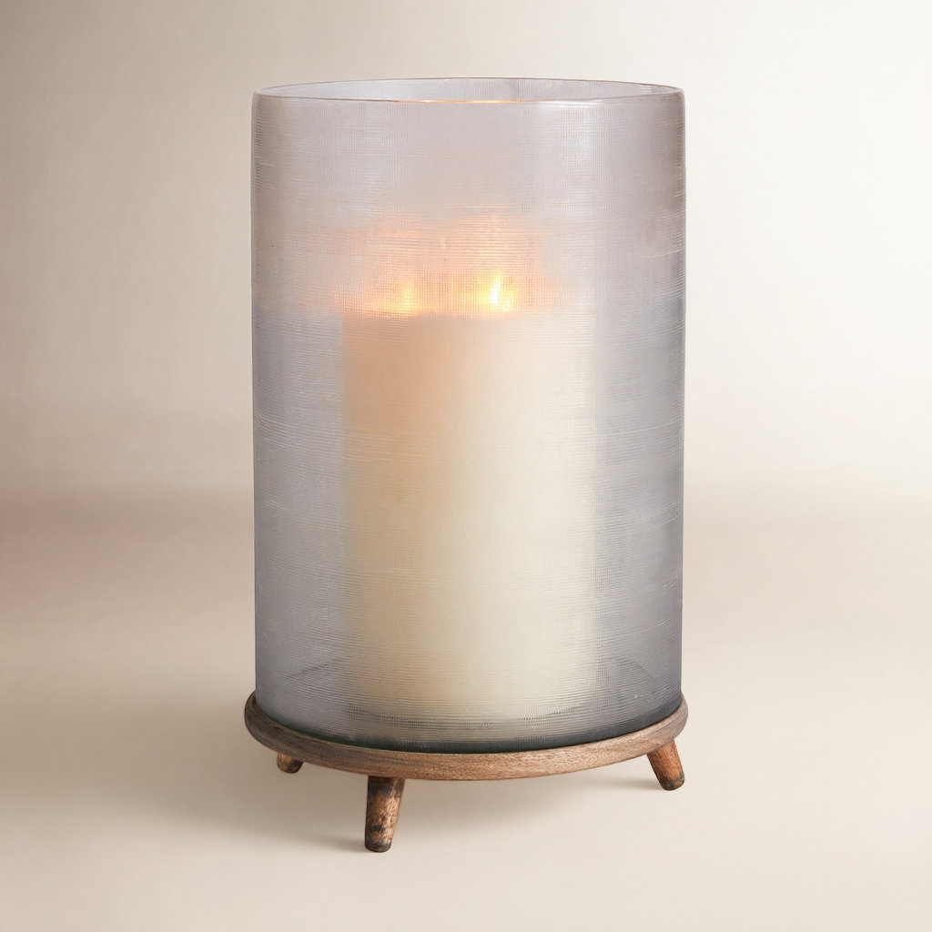 Glass Hurricane Candle Holder, 14" H x 10.5" W x 10.5" D