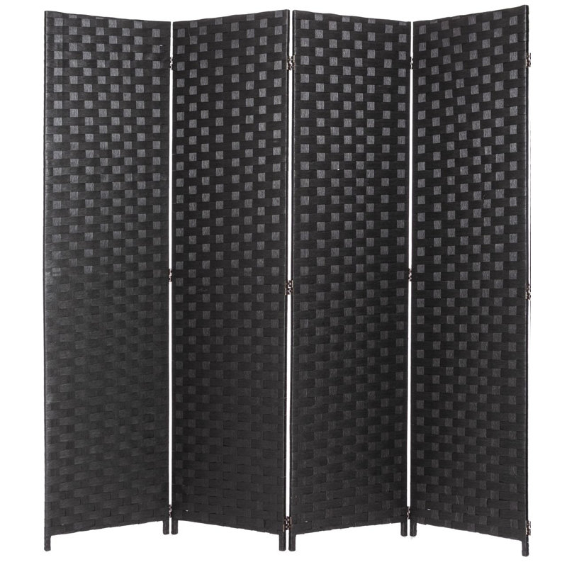 Cloison pliante en bambou / rotin 68,5 po Cecilia, 4, Noir