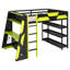 Lit mezzanine double pleine grandeur avec bureau, tablettes et lumières DEL-895166327