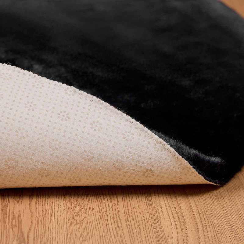  Faux Rabbit Fur Rug Olite Polyester, Black, Rectangle 140 x 200 cm