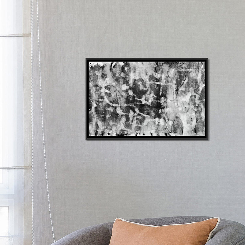«Black and White Abstract VI», impression sur toile, H 32 po x l 48 po x P 1,5 po, Toile encadrée noire, Pas de tapis