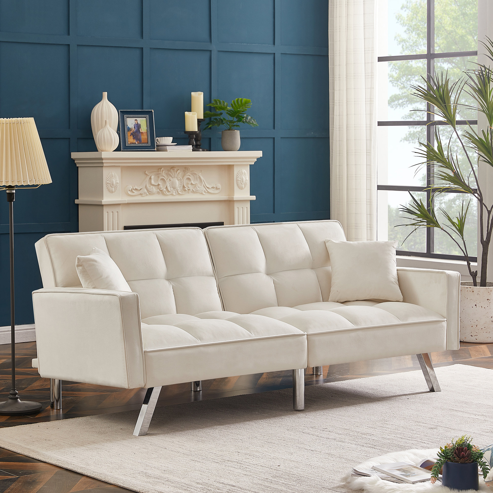 Latitude Run® Kweon 74.41'' Wide Velvet Tufted Loveseat Sofa Bed With Metal Legs,Sleeper Sofa