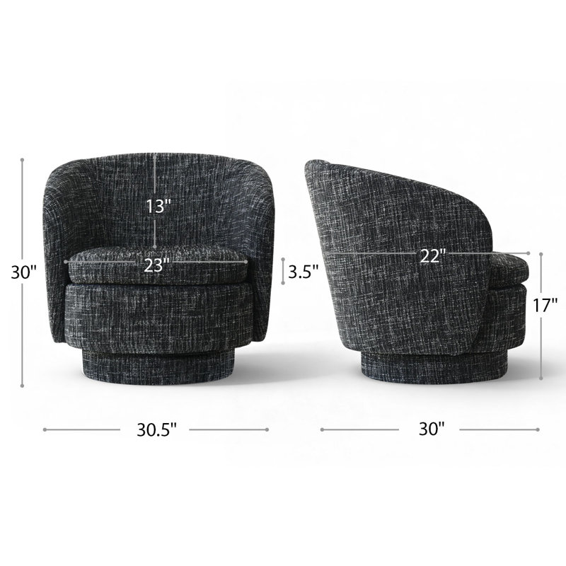 Upholstered Swivel Barrel Chair (Set of 2), Black