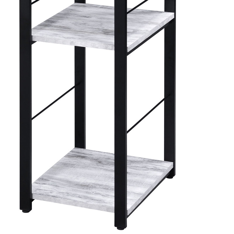 Bureau rectangulaire blanc et noir antique à 2 niveaux avec base en métal