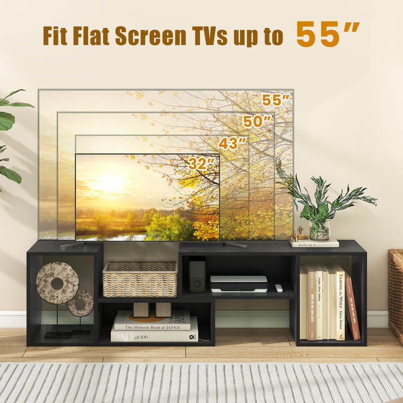 2 Pcs Adjustable Tv Stands With Storage Cubes For Tvs Up To 55 Inches Cabinets , Black