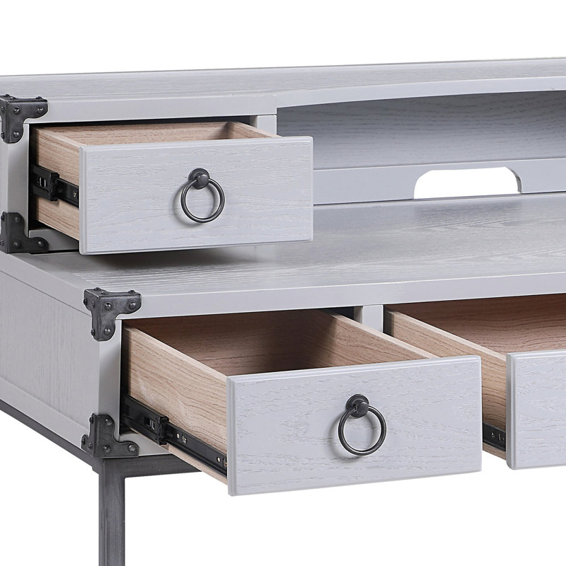 Stylish Grey Writing Desk With Efficient Organization And Stability Ample Storage