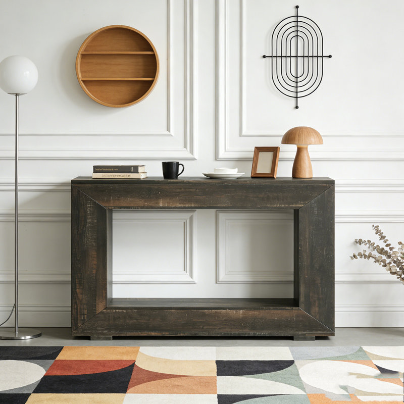 Farmhouse Rustic Wood Entryway Sofa Table with Storage, Dark Gray