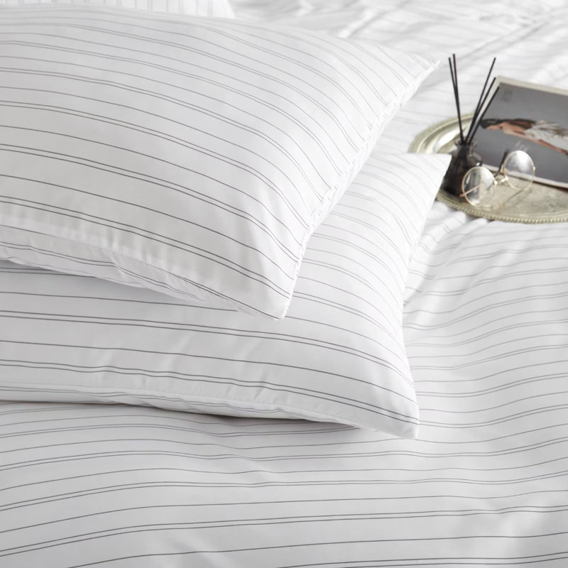 Ensemble de housse de couette 100% coton percale Mylène, Housse de couette grand et 2 taies d'oreiller stan