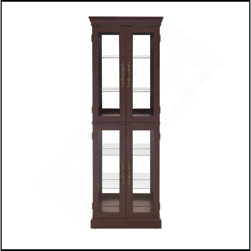Illuminated Glass Curio Display Cabinet For Various Collections And Spaces, Cherry