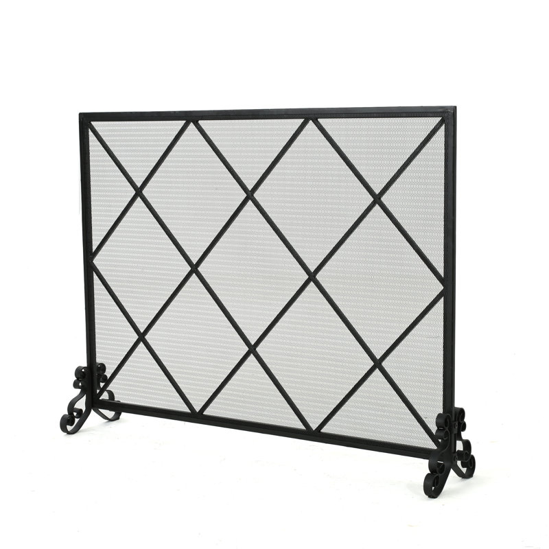 Pare-étincelles en fer, panneau simple avec motif à losanges chic, l 42,5 po x P 9,11 po H 31,42 po, foyer en fer noir de style contemporain, l 42,5 po x P 9,11 po H 31,42 po