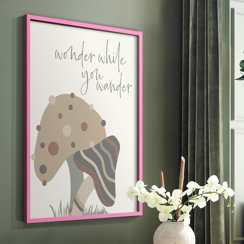 Wonder While you Wander Framed Print - Solid Wood, Pink, 10" H x 8" W