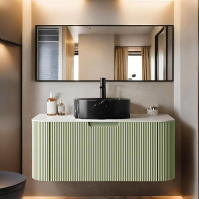 Meuble-lavabo de 36 po avec lavabo mural, céramique et plateau en marbre, grand tiroir, aucun assemblage requis
