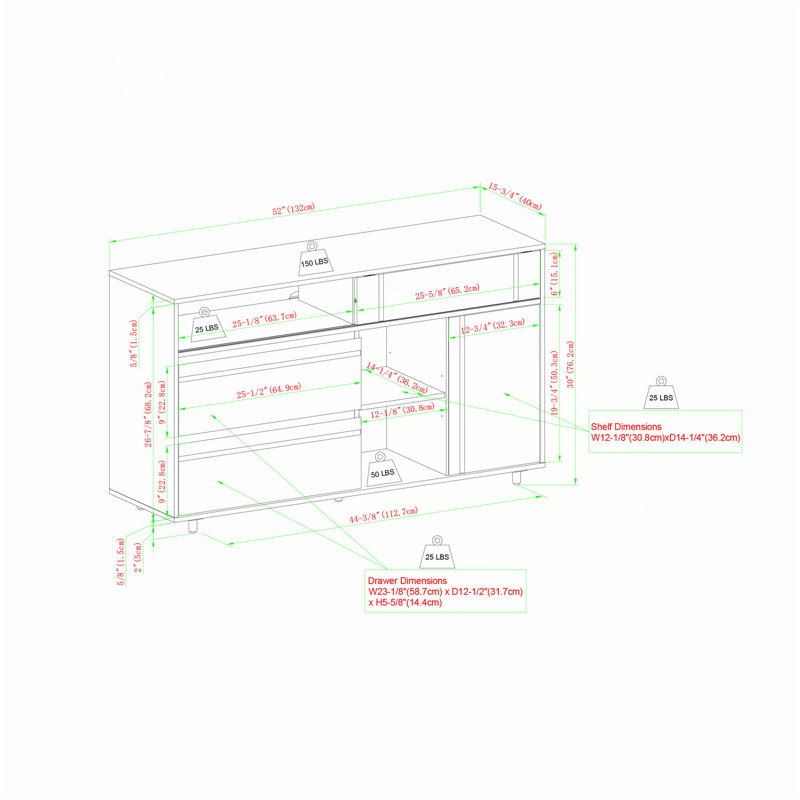 Buffet de rangement ouvert polyvalent avec tablettes réglables et tiroirs lisses, Espresso