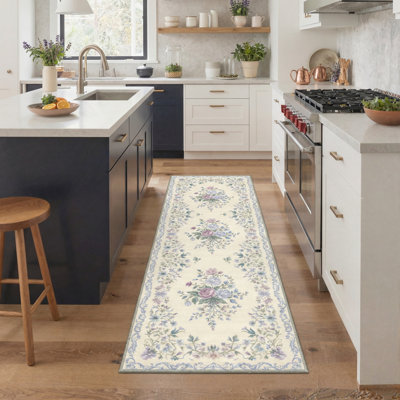 Tapis à bordure romantique Atascadero, lavable à la machine, laine artificielle d'inspiration