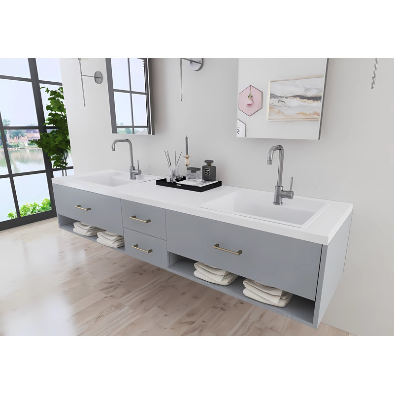 Base de meuble-lavabo double 81,5 po YU-Toronto-90MO, prête à installer, Colombe matinale
