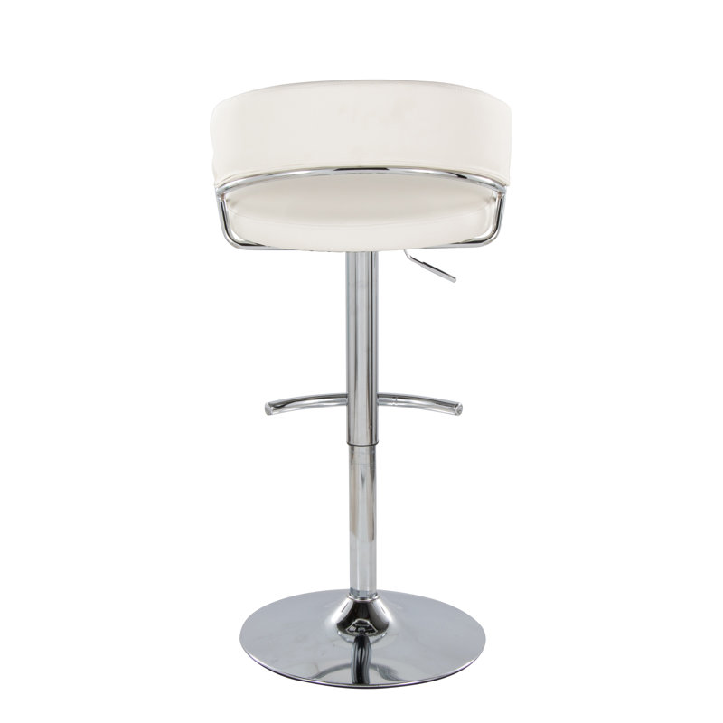 White Faux Leather Adjustable Swivel Bar Stools with Chrome Base