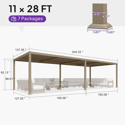 Pergola à persiennes mauve 11 x 18 pi avec lumières à DEL et pergola d'extérieur en aluminium