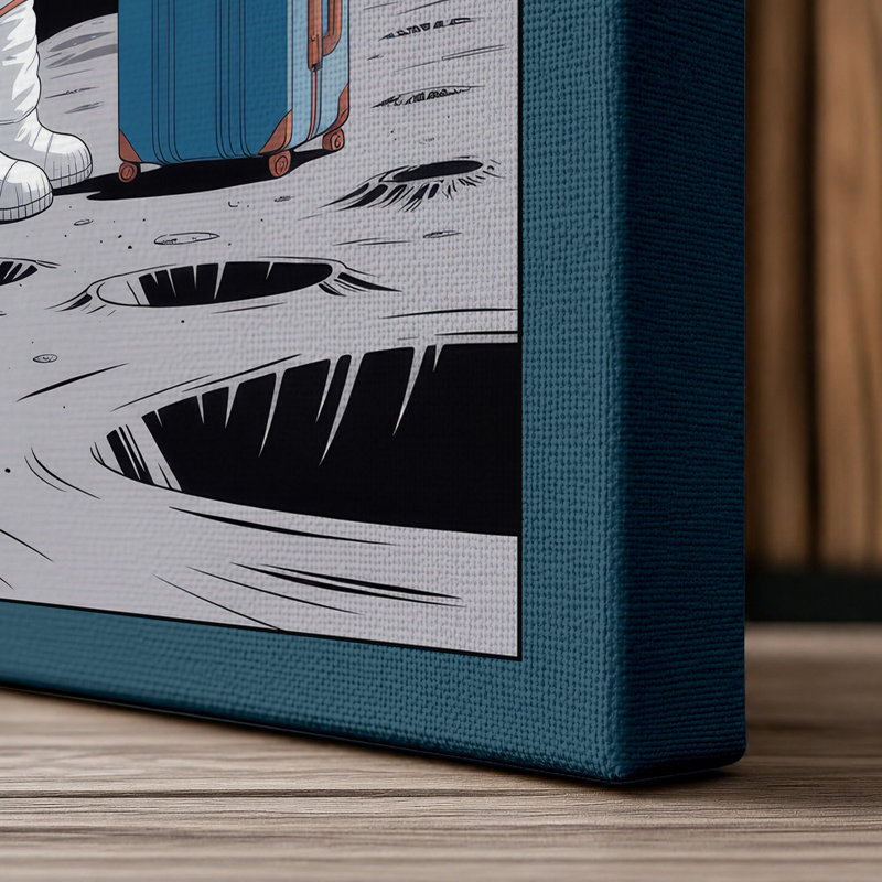 Astronaut on the Moon Modern - Wrapped Canvas, 24x16 - 61.0 x 40.6 cm, Teal Border