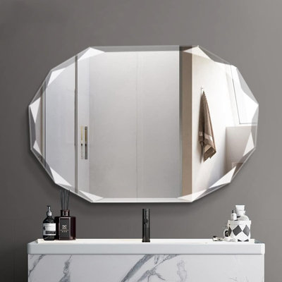 Miroir de salle de bain sans cadre 51 x 71 cm (20 x 28 po) - Miroir mural biseauté en verre argenté sans cuivre