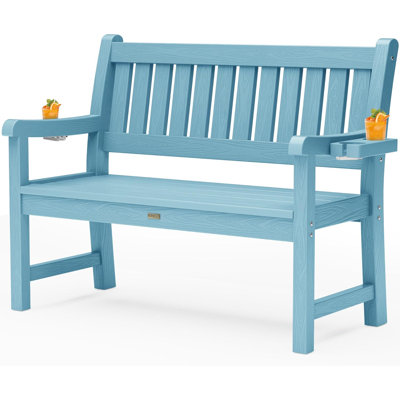 Outdoor Bench HIPS Patio Garden Bench For 2-Person With 2 Cup Holders