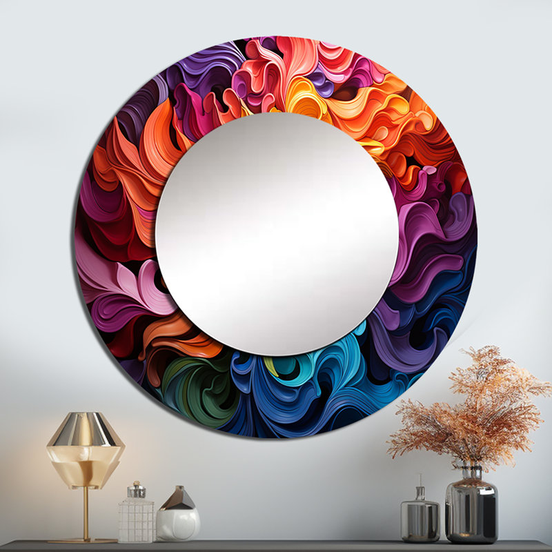 Opt Art Vibrant Illusions II - miroir mural décoratif Op Art, miroir rond moderne, impression sur métal, 36 po x 36 po
