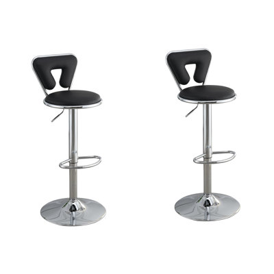 Adjustable Bar Stool Gas Lift Chair Black Faux Leather Chrome Base Metal Frame Modern Stylish Set Of 2 Chairs