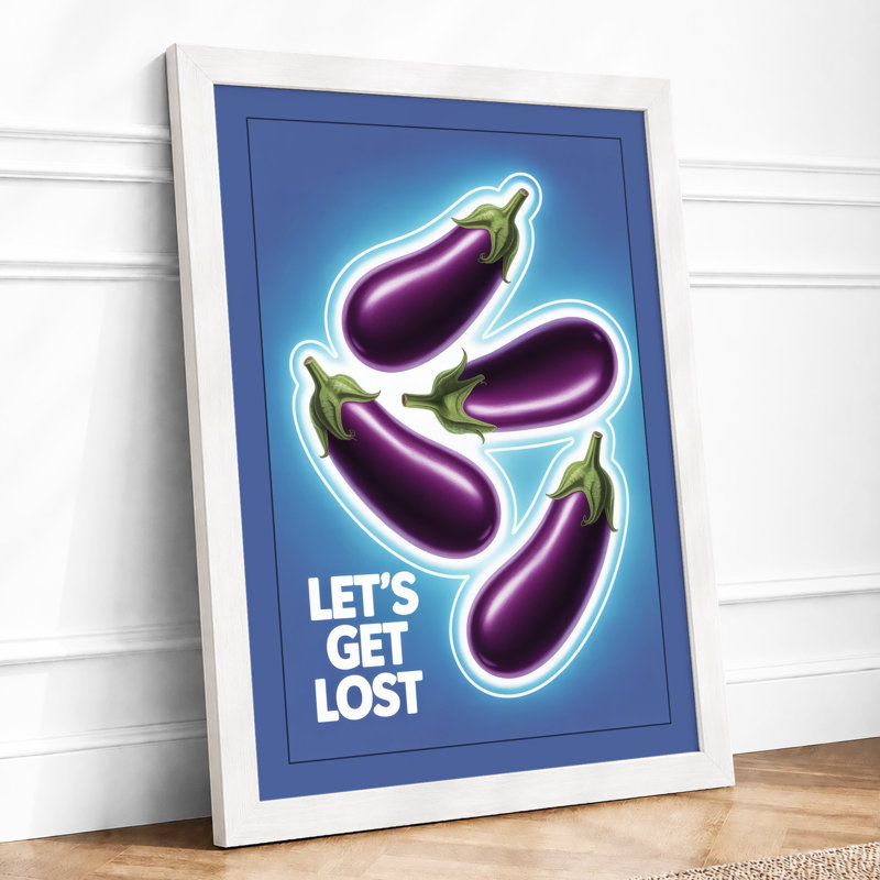 Neon Eggplant Pop Art - Framed Print, A2 - 59.4 x 42.0 cm, White