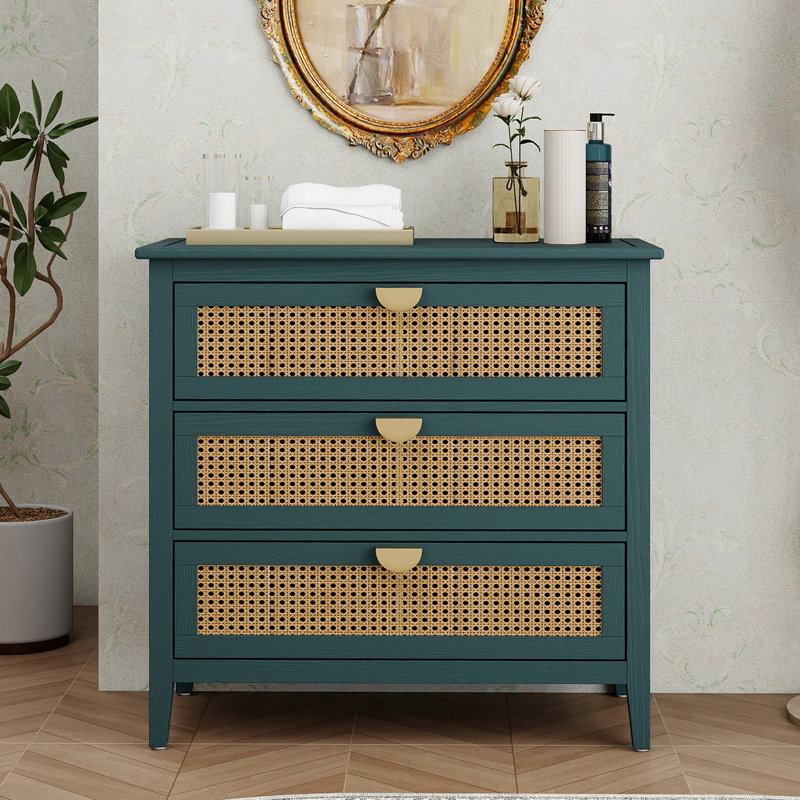 Armoire de rangement 3 pièces avec 3 tiroirs, style naturel, pour l'intérieur de la maison, Vert