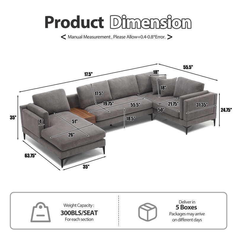 Canapé modulaire 6 pièces Carlvin, Mélange de lin gris foncé