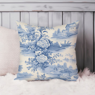 Landscape and Nature Toile du Juoy Pattern VII French Country Throw Pillow Cover