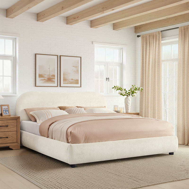 Gervais Modern Curved Upholstered Storage Bed, King