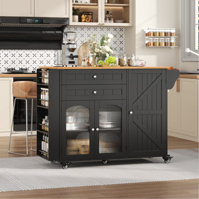 47.2"W Wooden Kitchen Island with 2 Drawers & Lockable Casters