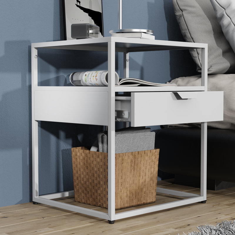 Ercia 45cm W Metal Bedside Table, White