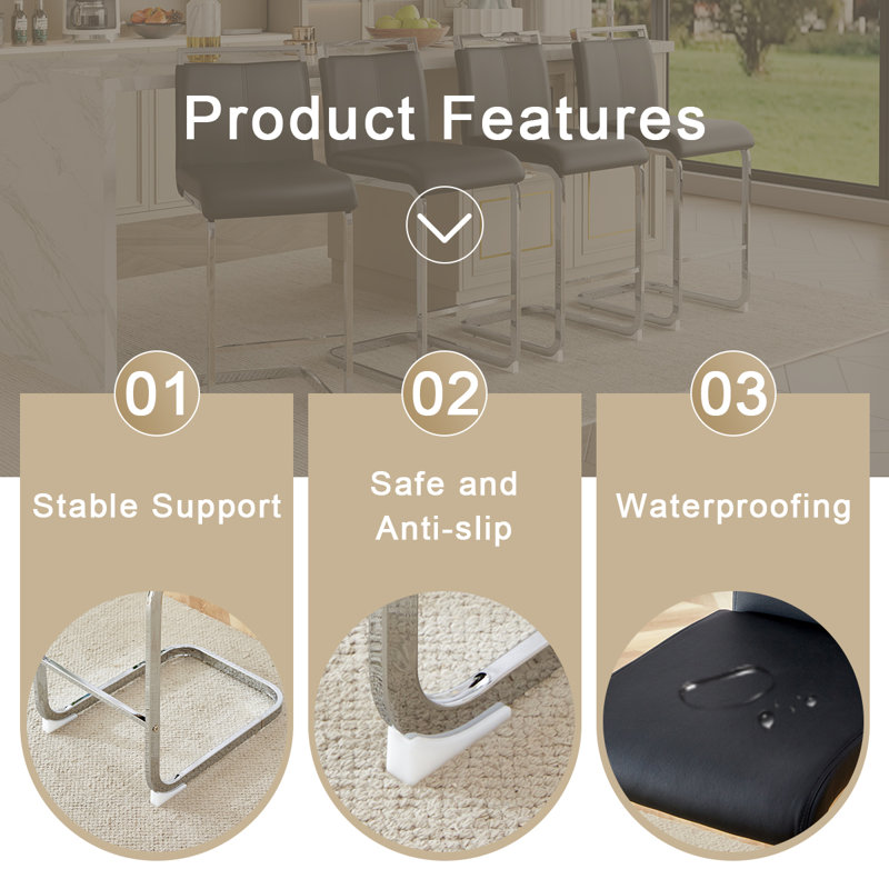 Mikale Upholstered Counter Stool with Metal Frame, Black, 2
