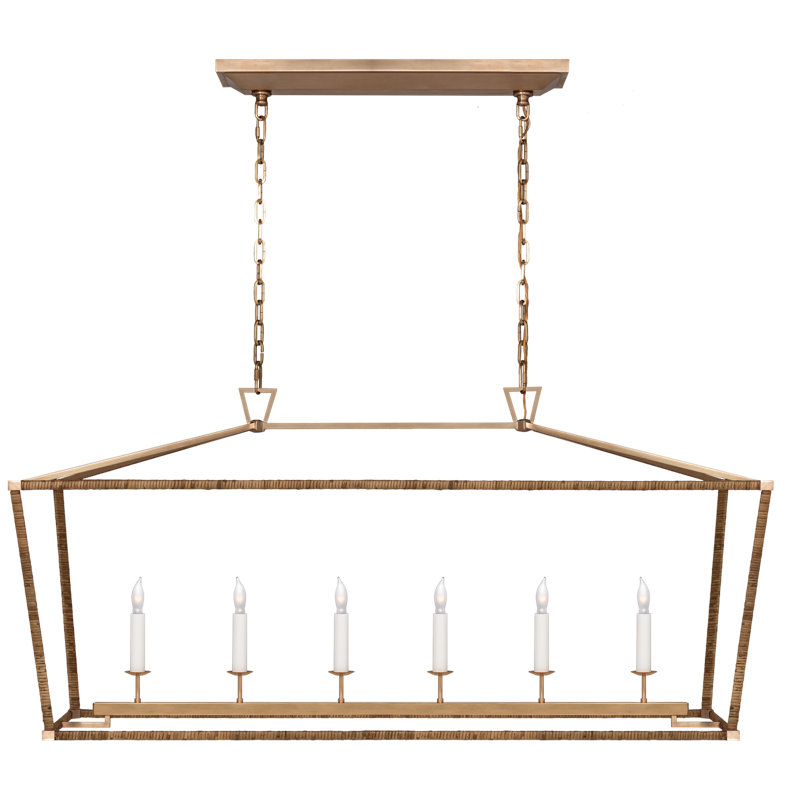 Darlana 6 - Light Kitchen Island Chandelier, Antique-Burnished Brass/Natural Rattan