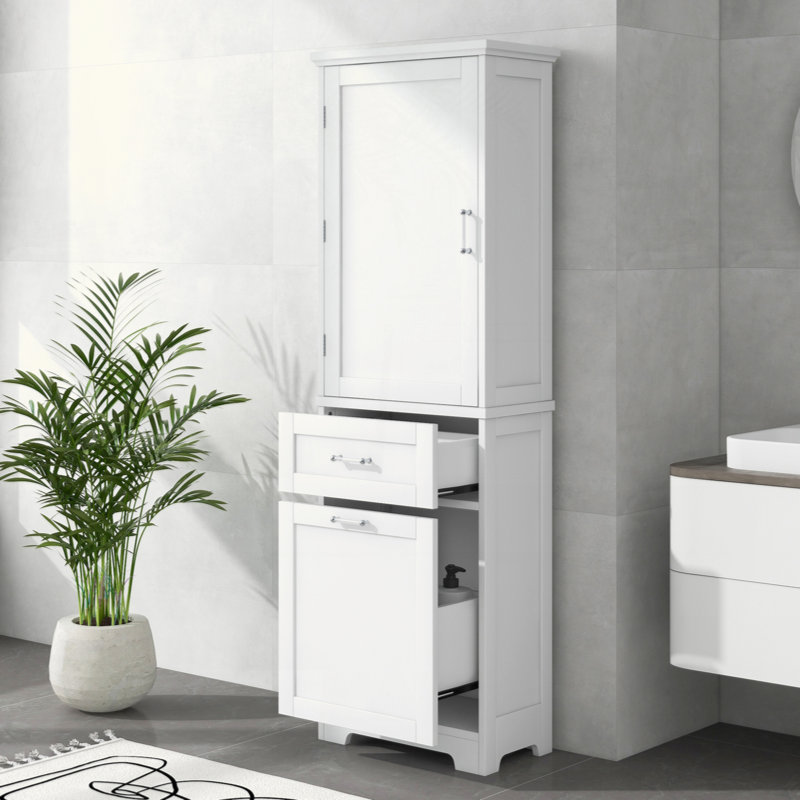 Tall Bathroom Storage Cabinet, Freestanding Storage Cabinet With Two Different Size Drawers And Adjustable Shelf, MDF Board With Painted Finish