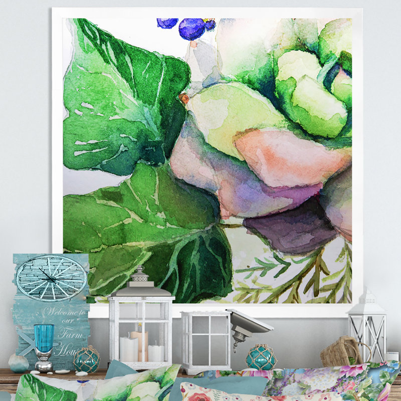 Peinture de fleurs succulentes II - Décoration murale traditionnelle sur toile, H 36 po x l 36 po x P 1,5 po