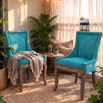 Ensemble de 2 chaises d'appoint de cuisine en bois massif avec garniture cloutée et support pour haut dossier Farmhouse, capacité de poids de 350 lb