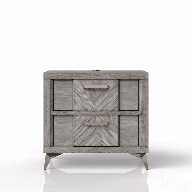 2-Drawer Nightstand In Gray Bookmatched Veneers