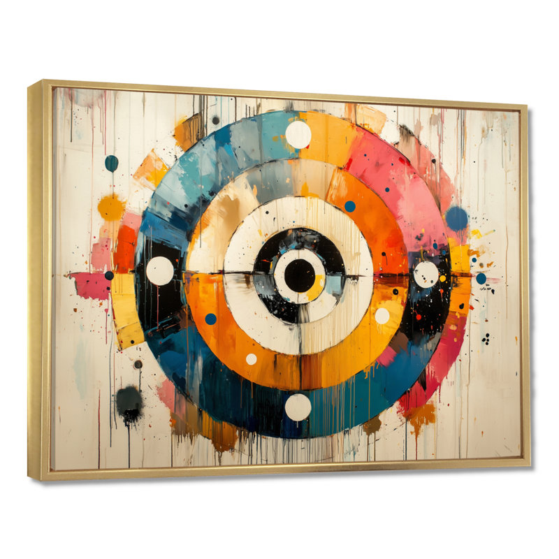 Abstrait labyrinthe prismatique de vinyle II - musique, art mural, Cadre flottant, H 16 po x l 32 po, Doré