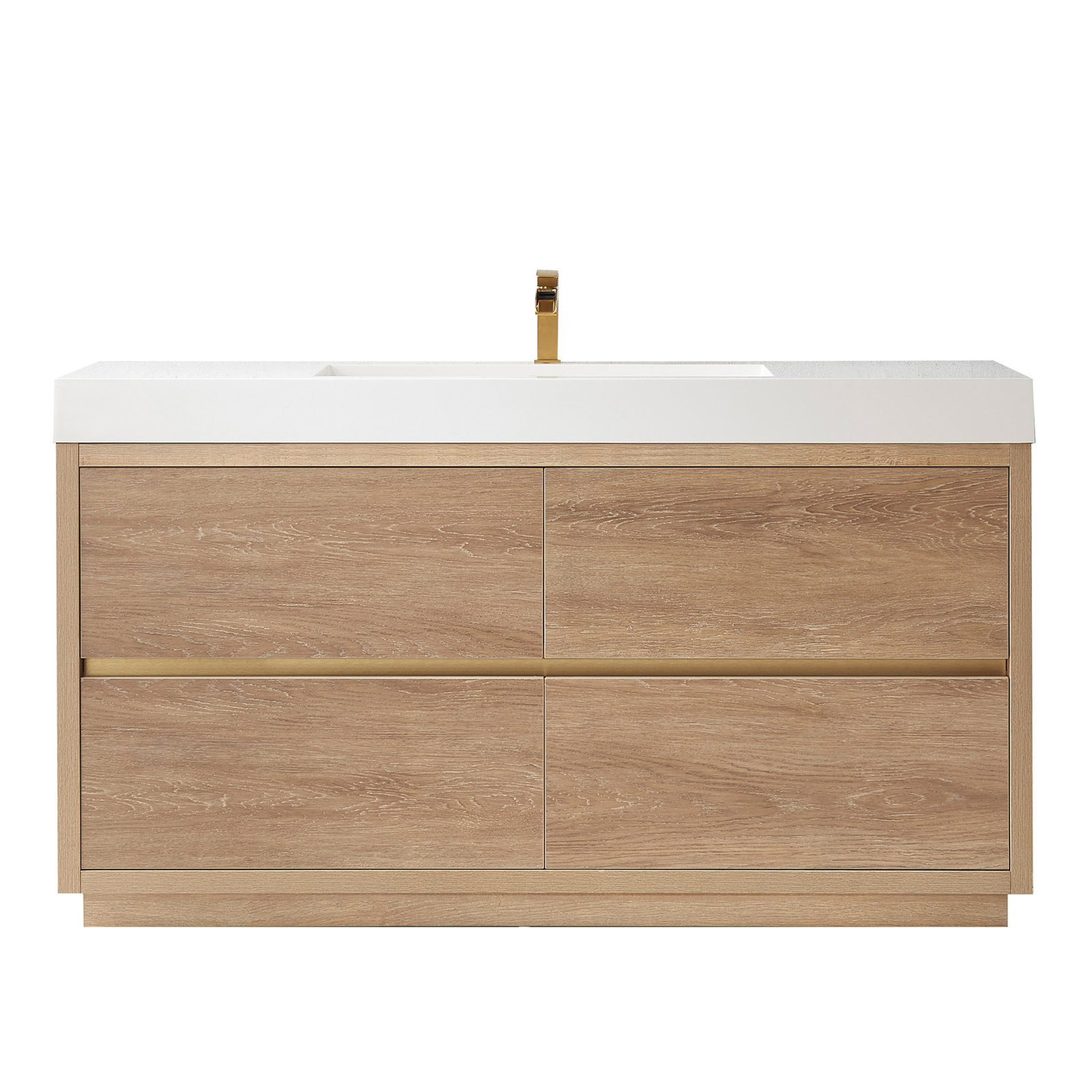 Beira 59.8'' Single Bathroom Vanity, North American Oak, White