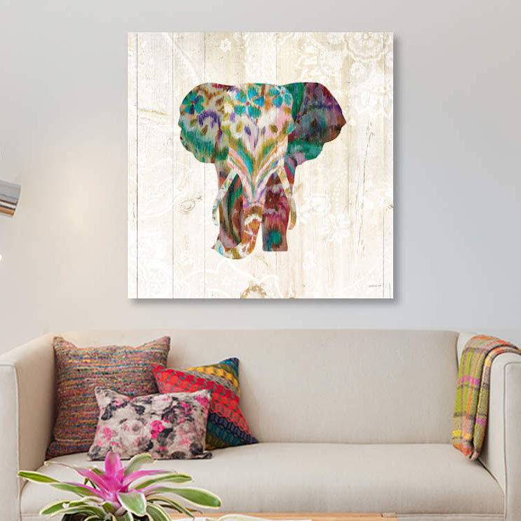 «Boho Paisley Elephant III», impression sur toile, H 18 po x l 18 po x P 1,5 po, Toile tendue, Pas de tapis
