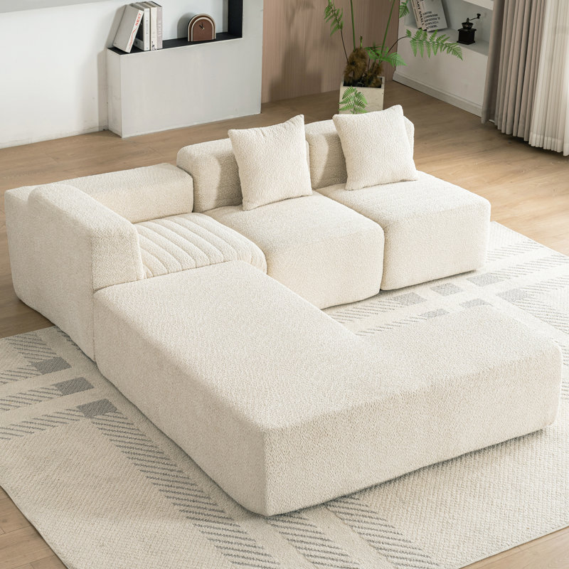 116.5" Sectional Full-Compressed Sofa Couch - Free Combination Modular Living Room Sofa, Beige